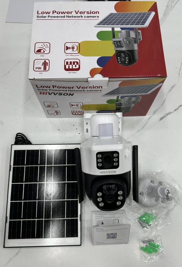 Camera Solaire 4G détection mouvement, alarme, audio, Ecrans X2